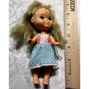 Vintage 1978 Fran Mar Knickerbocker Moppet 6" Doll Blonde with Blue Dress